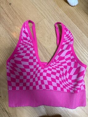 Garage Pink Checkerboard Ribbed Crop Top